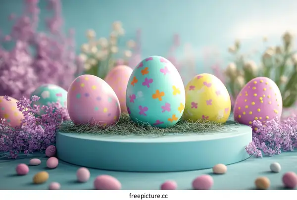 Colorful Easter Eggs on a Pastel Blue Display