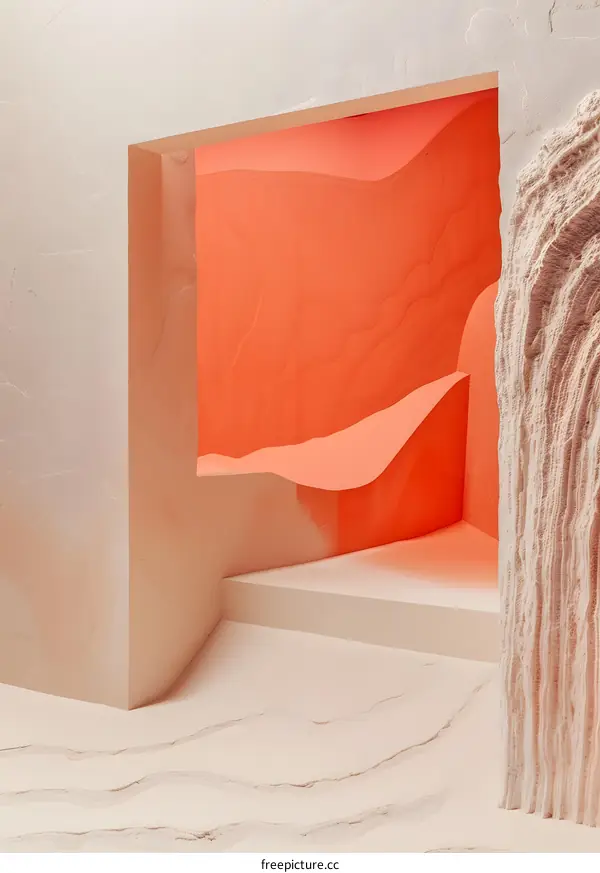 Abstract Orange and Beige Minimalist 3D Room Interior