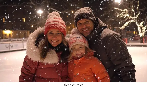 Winter Family Portrait on Ice Rink