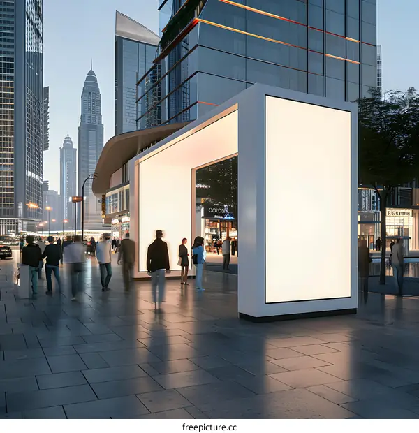 Modern Cityscape with Blank Billboard and People