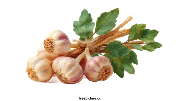 [Transparent Background PNG]Fresh Garlic Heads with Green Leaves