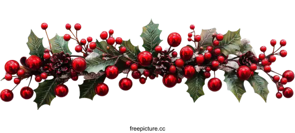 [Transparent Background PNG]Christmas Garland with Red Berries and Holly Leaves