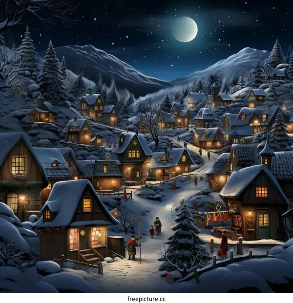 A Snowy Village in the Mountains