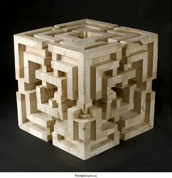Wooden Sculpture of a Complex Labyrinth