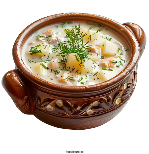 [Transparent Background PNG]Creamy Finnish Salmon Soup in a Bowl