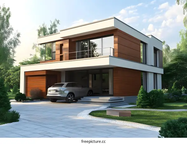 Modern Two Story Home With Wood Siding And Large Windows