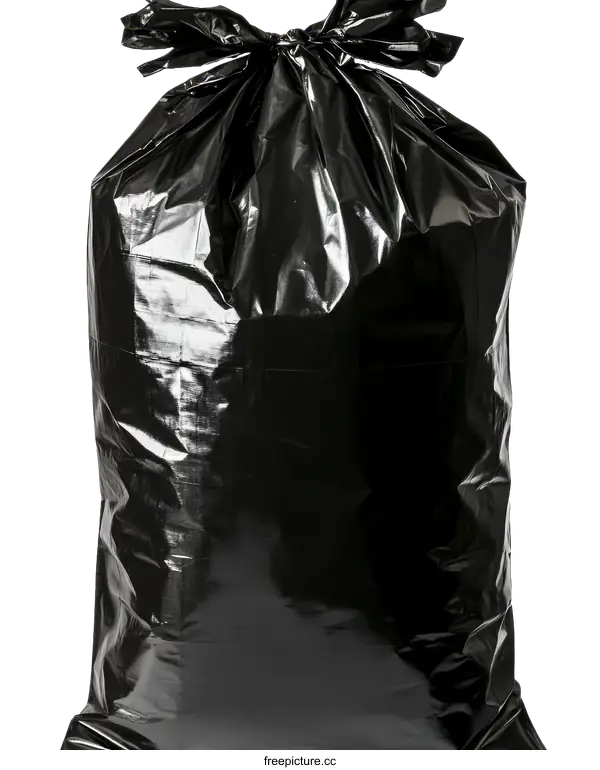 [Transparent Background PNG]Black Plastic Garbage Bag Tied at the Top