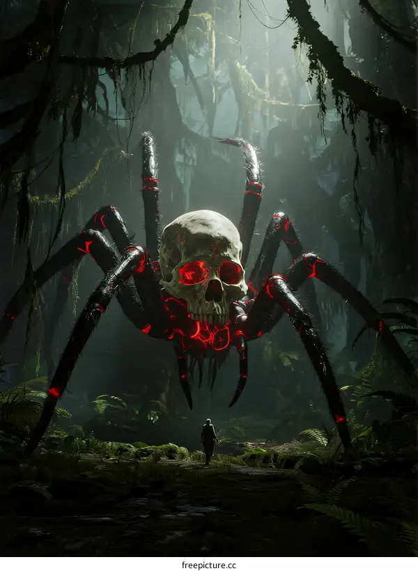 Giant Skull-headed Spider in Dark Mysterious Forest