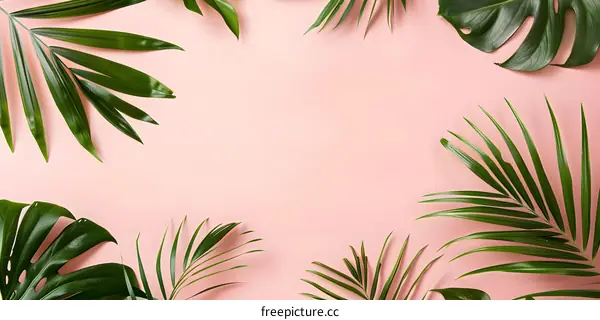 Tropical Leaves Background on Pink