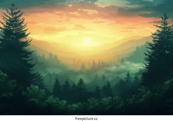 Ethereal Sunset in the Enchanting Forest