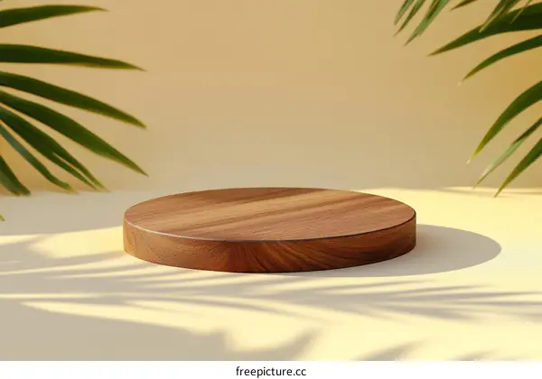 Wooden Round Display Platform with Tropical Background