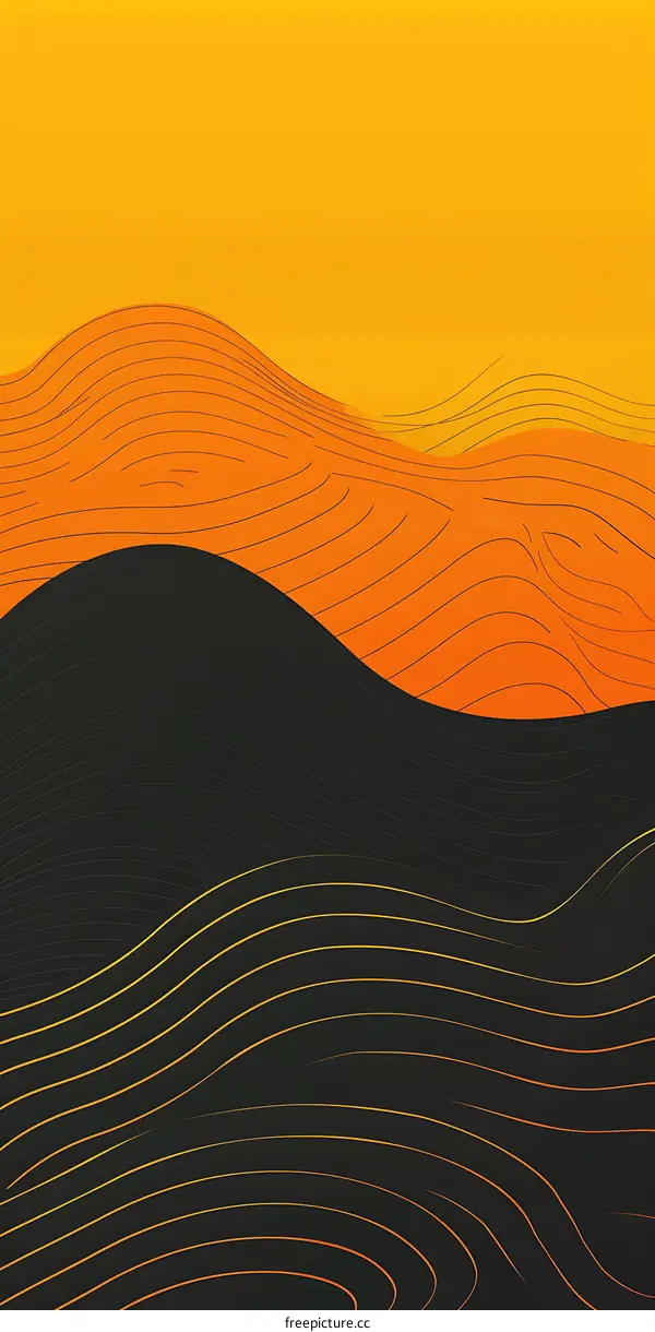 Abstract Art with Yellow and Black Wavy Lines
