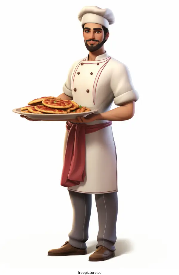 Middle Eastern Chef Serving Fresh Pizza