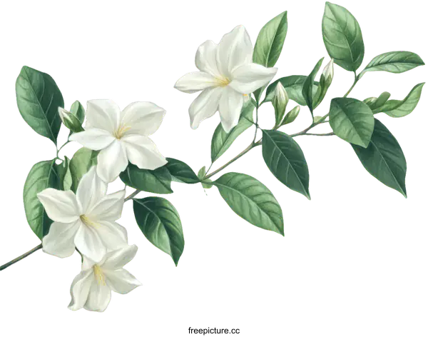 [Transparent Background PNG]Delicate Floral Illustration of White Flowers and Leaves