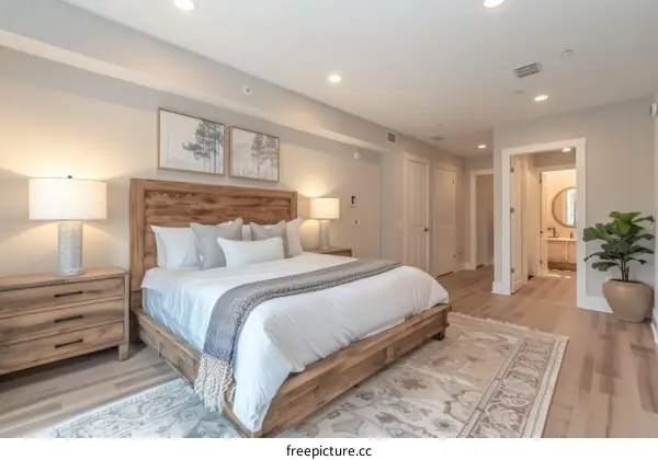 Wood Platform Bed in a Modern Bedroom