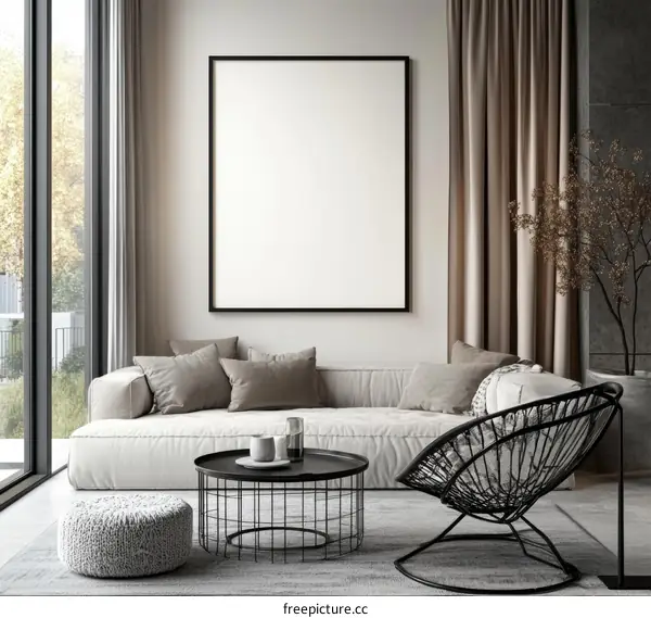 Modern Minimalist Living Room Mockup with Blank Frame