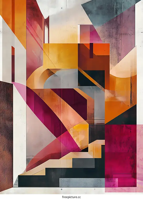 Abstract Geometric Art with Vibrant Colors and Overlapping Shapes