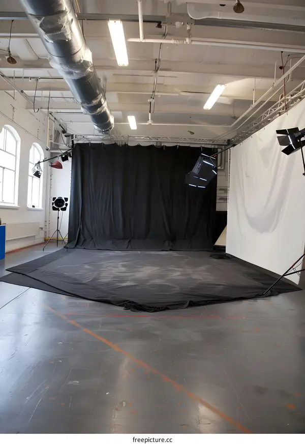 Empty Photography Studio with Black and White Backdrops