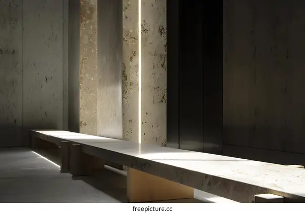 Minimalist Concrete Hallway with Stone Bench
