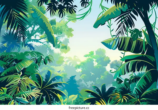 Tropical Rainforest Landscape Illustration
