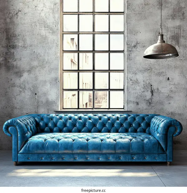 Modern Industrial Style Blue Leather Sofa