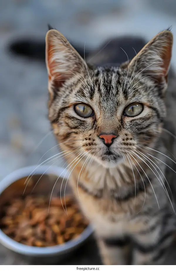 Curious Cat Waiting for Food