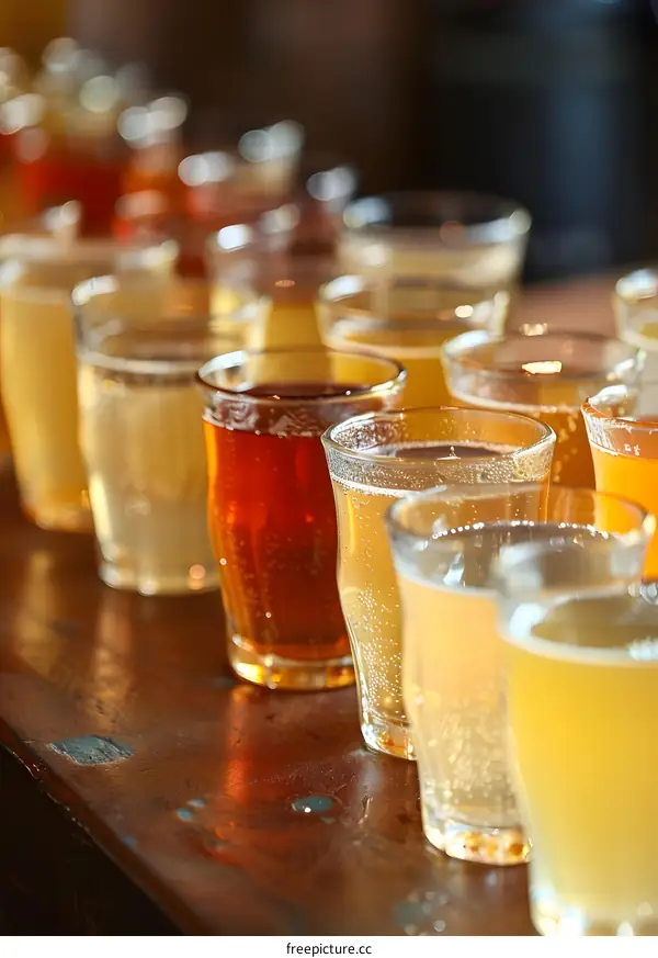 Close Up of a Row of Beer Glasses with Various Colors