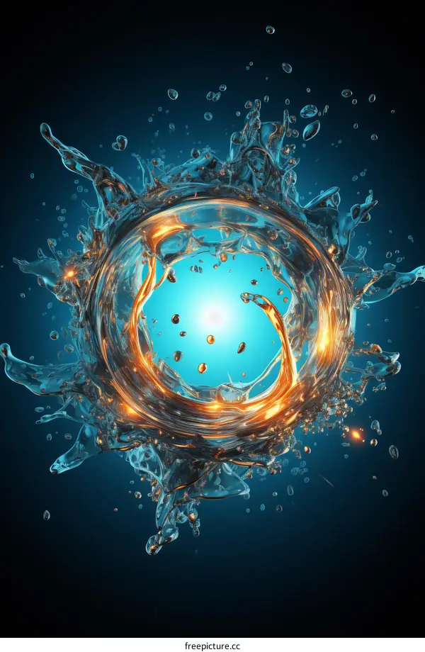 Abstract Swirl of Liquid in Blue and Gold