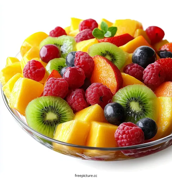 Delicious Colorful Fruit Salad in Glass Bowl
