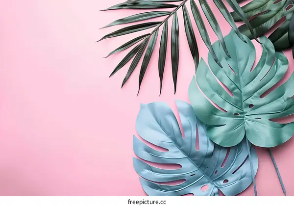 Tropical Leaves on Pink Background