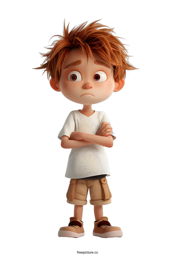 [Transparent Background PNG]Sad Cartoon Boy with Arms Crossed