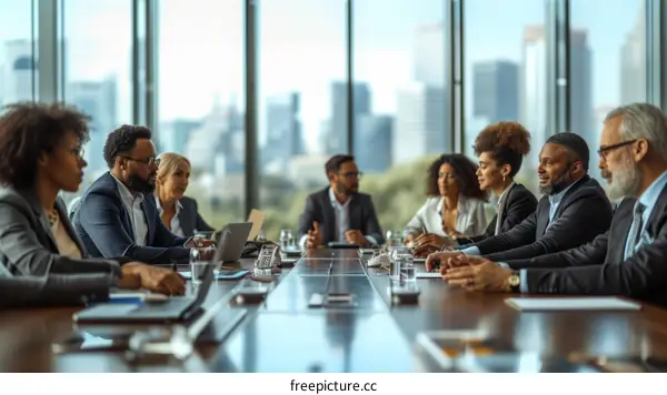 Diverse group of business professionals having a meeting in a modern office