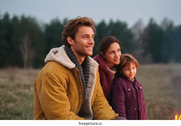 Family Enjoying a Cozy Evening Outdoors
