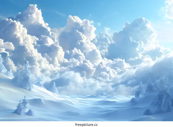 A winter wonderland of snow-covered trees and mountains