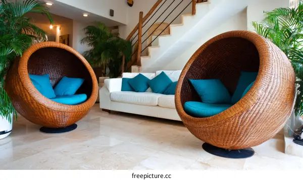 Modern Wicker Round Loungers in a Stylish Living Area