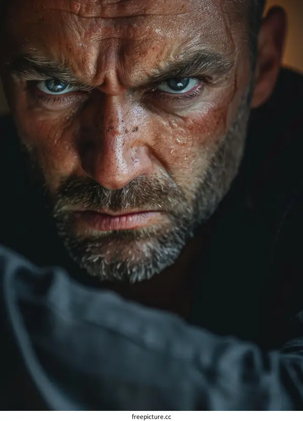 Closeup Portrait of a Man with Angry Expression