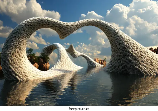 Abstract Architecture Design Concept with White Stone Arches in the Water