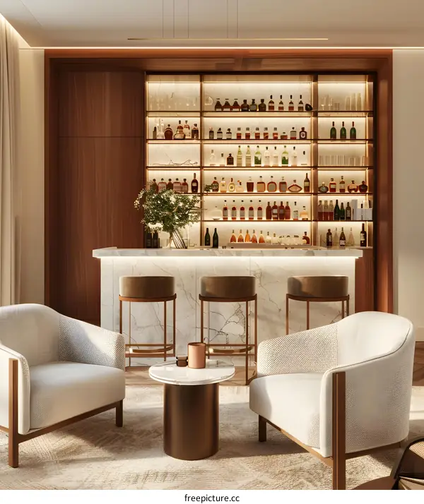 Modern Home Bar Design With Shelves Full Of Bottles