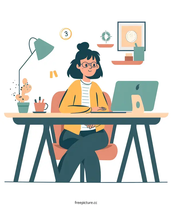 Woman Sitting At Desk Working On Laptop