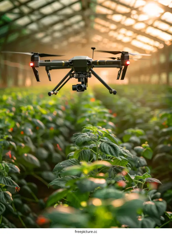 Drone Soaring Over a Field of Greenery