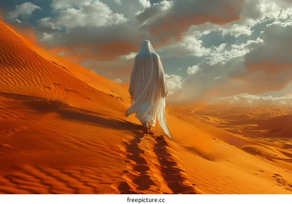 Solitary Figure Walking Through the Desert