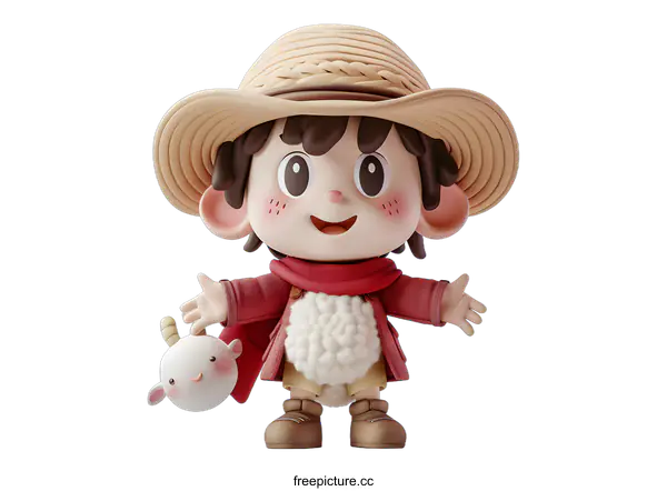[Transparent Background PNG]Cute Cartoon Shepherd Boy with a Lamb