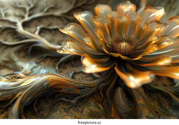Fantasy Golden Flower Growing from the Soil