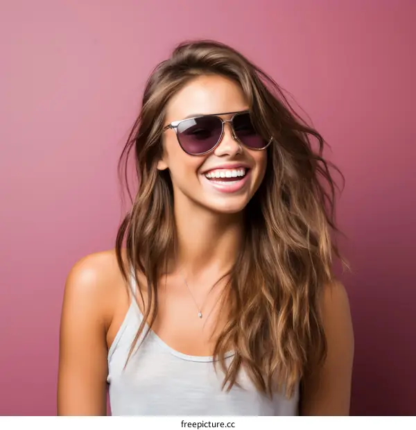 Smiling Girl with Sunglasses and Brown Hair