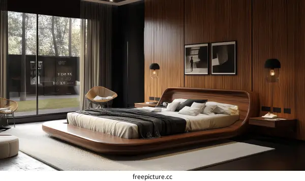 Modern Wooden Bedroom Design with Large Window