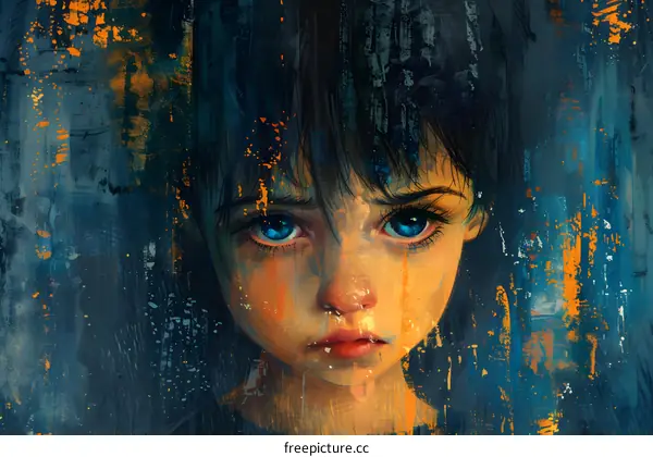 sad girl with blue eyes looking at camera