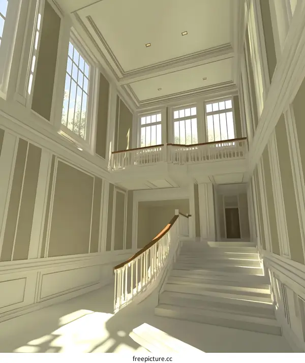 Classic White Grand Staircase in a Luxurious Mansion