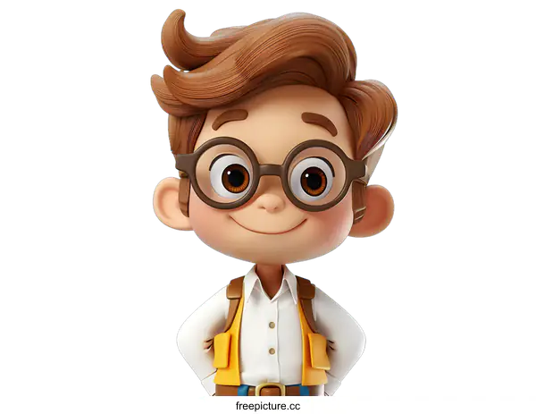 [Transparent Background PNG]Smiling Boy with Glasses and Vest