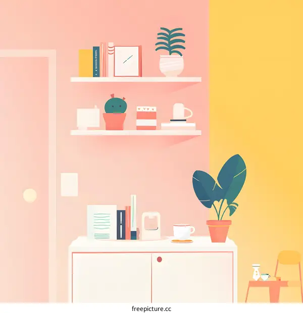 Minimalist Interior Design with Pink and Yellow Walls
