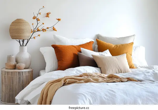 Cozy and Warm Bedroom with Linen Bedding and Natural Decor